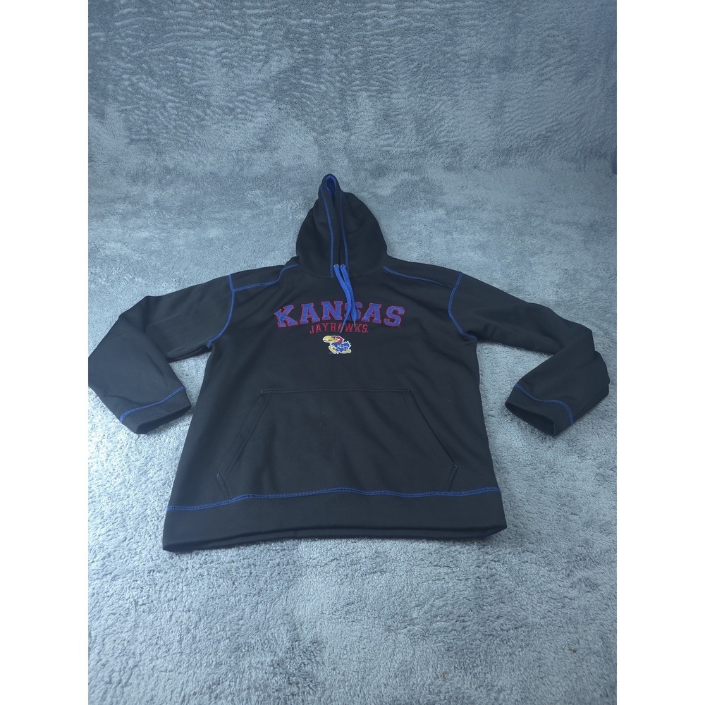 Kansas Jayhawks Hoodie Mens Large Black Blue NCAA Basketball Pullover Sweatshirt